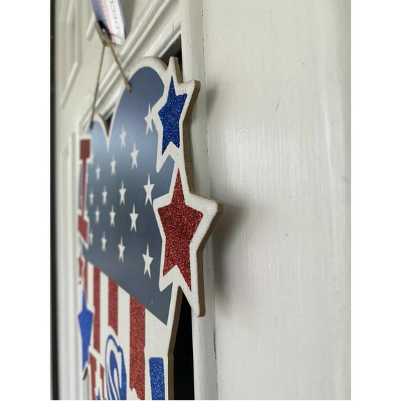 13” I Love The USA Heart My Country Stars Red White Blue Door Patriotic Sign - Picture 3 of 5